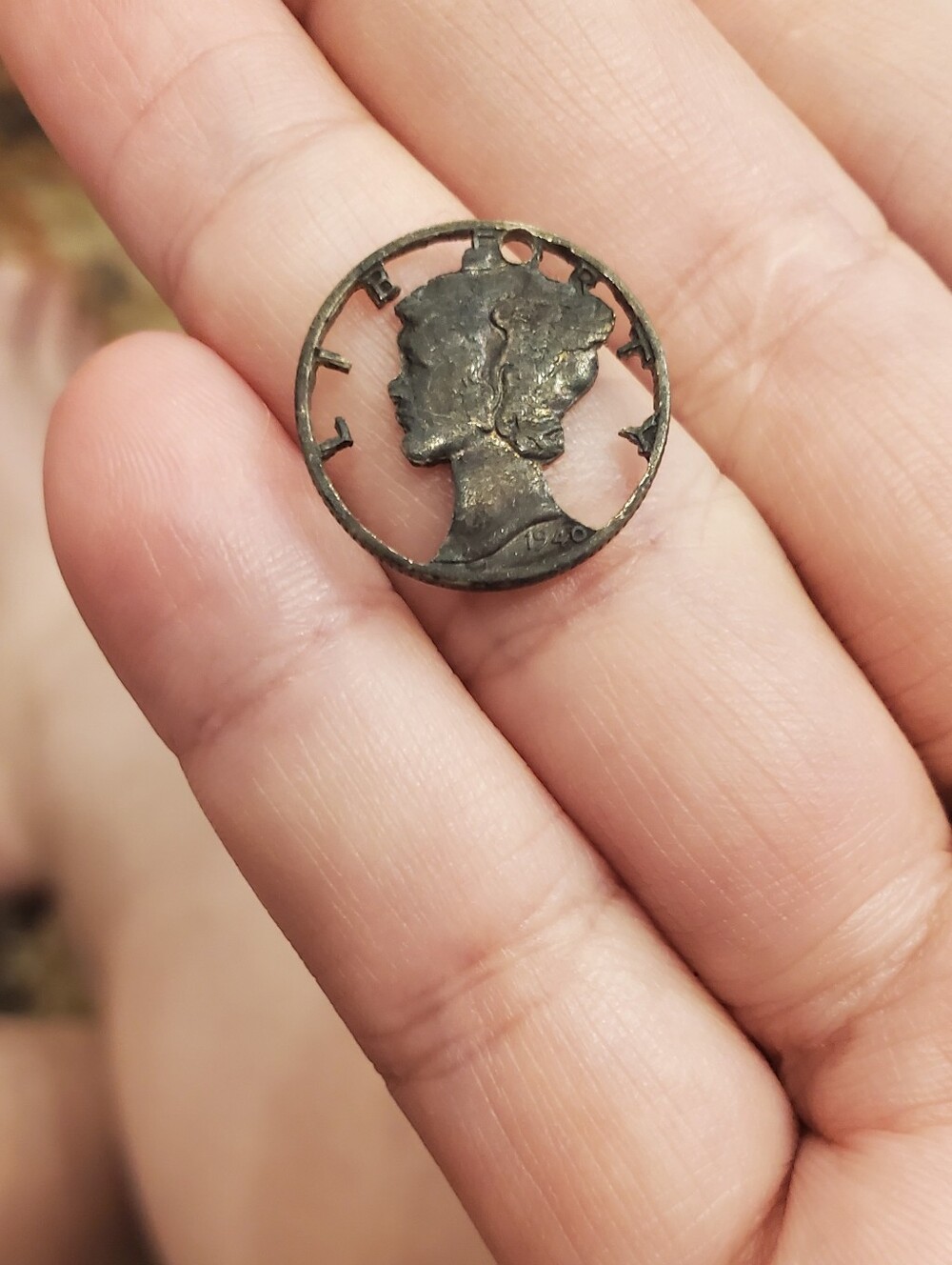 Mercury Silver 1940 Coin Vintage Cutout Pendant For Necklace